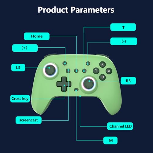 SZYUYU Switch Controller for Switch 2,Switch Pro Controller for Switch/OLED/Lite/PC with 7 Colors LED Light/3-level TURBO Adjustable,4-Speed Dual Vibration/Hall Effect Sticks/Wake Up/Gyro Axis Motion - color: Green
