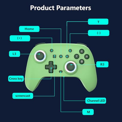 SZYUYU Switch Controller for Switch 2,Switch Pro Controller for Switch/OLED/Lite/PC with 7 Colors LED Light/3-level TURBO Adjustable,4-Speed Dual Vibration/Hall Effect Sticks/Wake Up/Gyro Axis Motion - color: Green