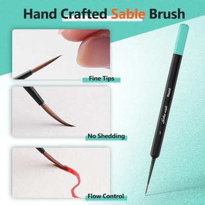 Kolinsky Sable Miniature Paint Brushes-Golden Maple 3pcs Detail Paint Brushes Drybrush for Acrylic Watercolor, Small Fine Detail Paint Brush Set Use for Mini Paints,Paint by Number, Miniature Painting - color: Black+green