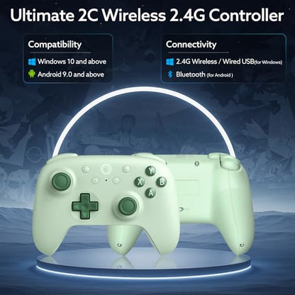 8Bitdo Ultimate 2C Wireless Controller (Green) - 1000Hz Polling | For Windows PC & Android, Hall Effect Joysticks & Triggers, Remappable L4/R4 Bumpers - color: Green