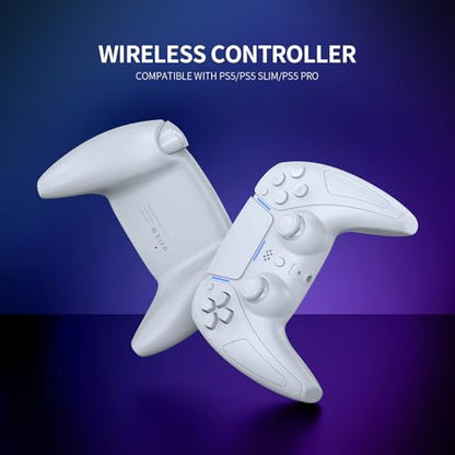 JDDWIN LED Wireless Gaming Controller for PS5/PC/Android/IOS/MAC/Steam Deck,Hall Effect, Bluetooth, 3.5mm Audio Jack, Dual Vibration, 6-Axis Motion Contro Gamepad with Speaker (White)