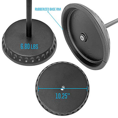 AxcessAbles MS-201RB One Hand Microphone Stand with Weighted Heavy Round Base and Quick Grip Height Adjustment - Telescoping Mic Boom Arm Included. Tall Microphone Stand for Singing 2-Pack