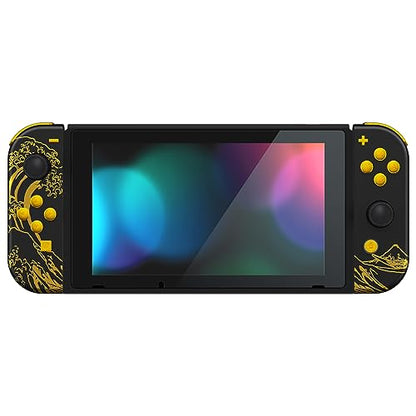 eXtremeRate DIY Replacement Shell Buttons for Nintendo Switch, Back Plate for Switch Console, Housing with Full Set Buttons for Joycon Handheld Controller - The Great Golden Wave Off Kanagawa - Black - color: The Great Wave Off Kanagawa - Black