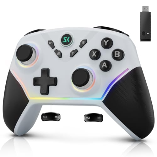 Multi-Platform Wireless Controller, PC Gaming Controller with 2.4G Adpater/Hall Joysticks/Hall Triggers/1200 mAh Battery/4 Programmable Buttons/RGB Lighting, Compatible with PC Windows 7/8.1/10/11, Switch/OLED/Lite, iOS, Android, Steam-White - color: Whit