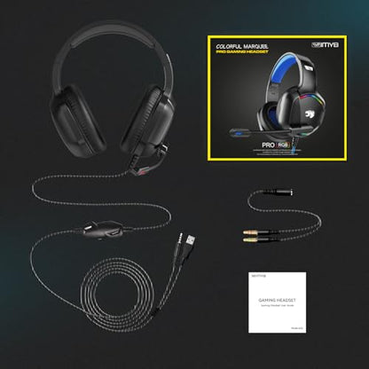 IMYB A36 Gaming Headset with Mic Stereo Headphones for Pc, PS5, Xbox | RGB Wired Over-Ear Noise Cancelling for Xbox Series X/S, PS4, Nintendo Switch, Computer, Laptop, Mac - color: Black