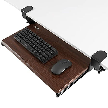 VIVO Small Keyboard Tray, Under Desk Pull Out with Extra Sturdy C Clamp Mount System, 20 (26 Including Clamps) x 11 inch Slide-Out Platform Drawer, Dark Walnut Top, Black Frame, MOUNT-KB05ES-D | Keyboard Tray for Typing, Slide Out Platform, Extra Sturdy C