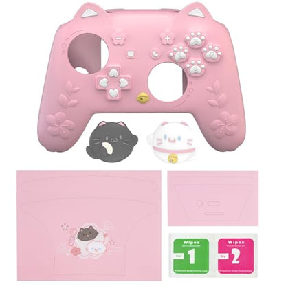 PlayVital for Nintendo Switch 2 Pro Controller Silicone Cover – Cherry Blossoms Kitten Cute Protective Skin Case for Switch 2 Pro Controller w/Back Button Cap & Thumb Grip & Sticker - Pink - color: Pink