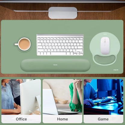 MOSISO Wrist Rest for Mouse Pad Set, Large Gaming Deskpad, Green | Circle Curved Mousepad&Keyboard Wrist Rest&Coaster, Ergonomic Non-Slip Mousepad&Easy Typing Pad with Silicone Lining - color: Green