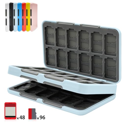 ONETIAOLONG Switch Game Case Holder for Switch 2 & OLED & Lite with 48 Cartridge Slots and 96 Micro SD Card Storage with Magnetic Closure,Protective Hard Shell and Soft Lining for Easy carrying - color: Blue, style: 48-slots