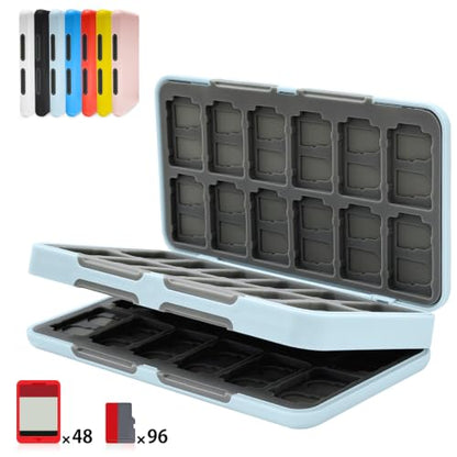 ONETIAOLONG Switch Game Case Holder for Switch 2 & OLED & Lite with 48 Cartridge Slots and 96 Micro SD Card Storage with Magnetic Closure,Protective Hard Shell and Soft Lining for Easy carrying - color: Blue, style: 48-slots