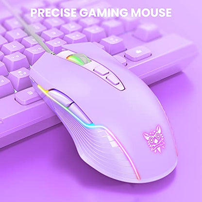 Cute RGB 6400 DPI Wired Gaming Mouse Breathing LED Optical USB 7 Buttons Gamer Computer Pink Mice for Laptop PC Desktop (Purple) - color: Purple