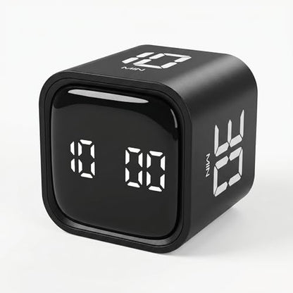 Pomodoro Timer Cube, Productivity Visual Timer Flip, 5/10/30/60 Min Preset Custom Countdown, ADHD Tool Rotating Countdown Stopwatch, Vibrate/High/Low Volume, for Study, Work, Game, Kitchen-Black - color: Black