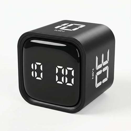 Pomodoro Timer Cube, Productivity Visual Timer Flip, 5/10/30/60 Min Preset Custom Countdown, ADHD Tool Rotating Countdown Stopwatch, Vibrate/High/Low Volume, for Study, Work, Game, Kitchen-Black - color: Black