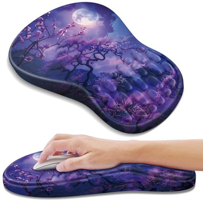 YIWEI Ergonomic Mouse Pad with Wrist Rest for Carpal Tunnel Pain Relief | Memory Foam Wrist Support,Non-Slip Rubber Base, Keyboard Computer Mousepad,Lycra Cloth Surface,Gaming Home Office - color: Moonlit Night
