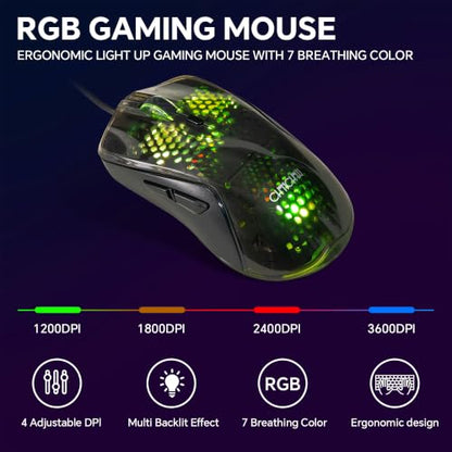 CHONCHOW 60% Gaming Keyboard and Mouse Combo, 68 Keys Wired LED RGB Backlit | Gaming Keyboard and RGB Backlit Mouse, Small Light up Keyboard for PC Xbox PS4 (Black-White) ﻿ - color: Black-White