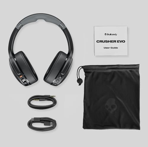 Skullcandy Crusher Evo Wireless Bluetooth Headphones with Multi-Sensory Bass, Noise Isolating Over-Ear Fit, Up to 40 Hours Battery, Microphone for iPhone Android - Asphalt - color: Asphalt