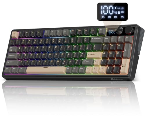 RK ROYAL KLUDGE M100 Wireless Mechanical Keyboard with Screen & Knob, Black | Bluetooth/2.4G/USB RGB Gaming Keyboard with Number Pad, Gasket Mount PC Game Keyboards, Full Size Hot Swappable Cream Switch - color: Black