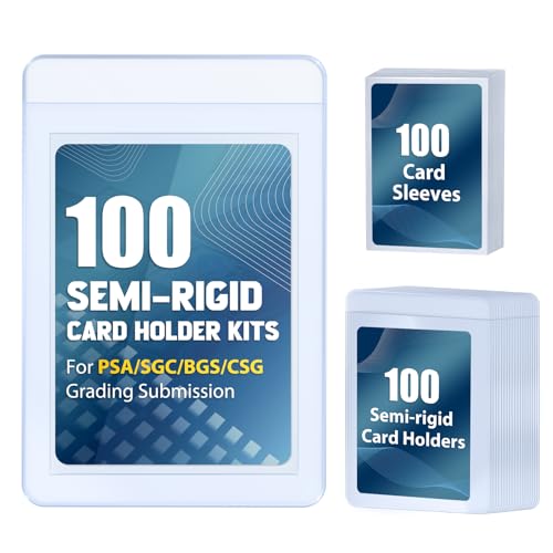 100ct Semi-Rigid Card Holder and 100ct Penny Sleeves, Grading Card Sleeves with 1/2" Lip, Card Submission Kit for PSA BGS SGC, Trading Card Protectors for Grading Sending Collection Storage - size: 100pcs+100pcs