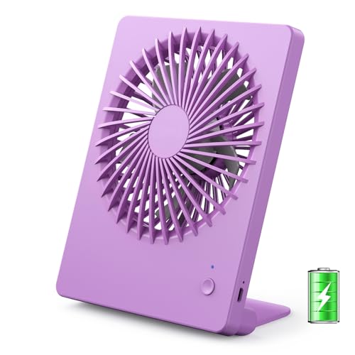 Zuvas Desk Fan Small Rechargeable Battery Table Fans for travel Ultra Quiet | 180° Tilt Folding, LED Dislay, Portable Fan Slim Design, 3 Speed Adjustable, for Office Bedroom Desktop, Cruise Essentials - color: Purple