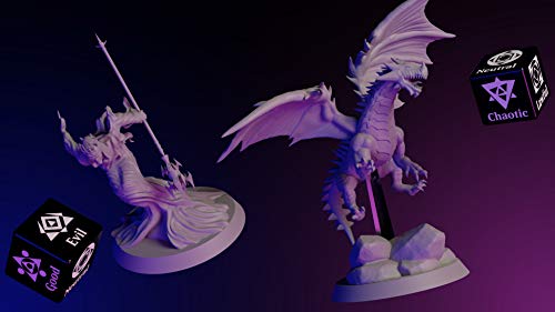 Citadel Black Colossal Onslaught Miniatures Set - 4 Pack - Large 50mm Base, D&D BBEG Unpainted Minis, Includes Dragon, Lich, Beholder, Basilisk