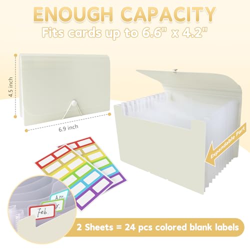DHATMYC 4x6Index Card Holder Organizer 3x5Flash Note Card Storage Box,BEIGE | A6 File Case Flashcard Notecard Container with Dividers and 13 Expandable Pockets for Recipe Coupon Stickers Scrapbook Paper - color: BEIGE