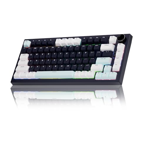 Gurjot Wireless Mechanical Keyboard with Knob,Tri-Mode BT5.0/2.4GHz/USB-C Hot Swappable Mechanical Keyboard,Pre-lubed Linear Switches,8000mAH Battery RGB Backlit Computer Gaming Keyboards - color: Navy Black