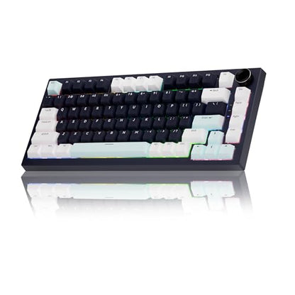 Gurjot Wireless Mechanical Keyboard with Knob,Tri-Mode BT5.0/2.4GHz/USB-C Hot Swappable Mechanical Keyboard,Pre-lubed Linear Switches,8000mAH Battery RGB Backlit Computer Gaming Keyboards - color: Navy Black