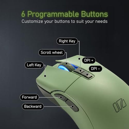 iRocks M31R Wireless Gaming Mouse, Triple Mode 2.4G/ Bluetooth/USB-C Detachable Cable Gaming Mouse, Kailh GM8.0 Mouse Switches, Advanced PixArt PAW3395 Optical Sensor, Up to 26,000 DPI - Olive Green - color: Olive Green