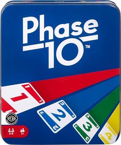 Mattel Games Phase 10 Card Game in Storage Tin for Ages 7+ - style: Phase 10