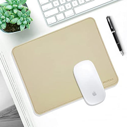 MelVan PU Leather Mouse Pad with Stitched Edge, Wood Mousepad, Waterproof Gaming Mouse Pad Mat for Computers, Laptop, Office & Home, 10.2" x 8.3", 1 Pack (Beige) - color: Beige