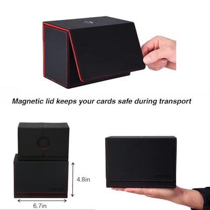 Venssu MTG Deck Box for Commander Display with Dice Tray (Black＆Red) | Holds 200 Single/160 Double-Sleeved Cards, Fit MTG/PTCG/OPTCG Cards, Strong Magnet, With 2 Dividers & 1 Magnetic Card Holder - color: Black＆Red
