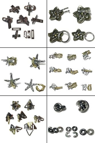 AHYUAN 32Pcs Metal Brain Teaser Puzzles 3D Cast Steel Teasers Puzzle for Kids Teens Magic Puzzles Games Toys IQ Education Smart Logic Test Toy Fidget Toys Party Favors for Kids Adults Challenge