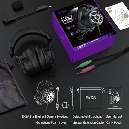 EKSA Gaming Headset with Microphone for PS5 PS4 PC Switch, Over-Ear Headphones with Detachable Noise Cancelling Mic, 50 mm Drivers,3D Stereo Surround Sound, Wired Gaming Headphones-Gift