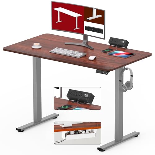 SANODESK Electric Standing Desk with Desk Clamp Power Strip 40"x 24" Whole-Piece Desktop Height Adjustable Stand Up Desk with Cable Management Sit Stand Home Office Desk Silver Frame/Mahogany Top - color: Silver Frame+mahogany Top, size: 40"x24"
