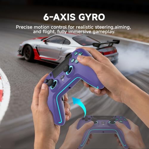 ASRVA Purple Wireless Pro Controller for PS5, Hall Effect Joystick No Drift, 2 Back Paddles, Macro, Gyro, 1000mAh, RGB, Compatible with PS5/Pro/Slim/PC/iOS/Android - color: Purole