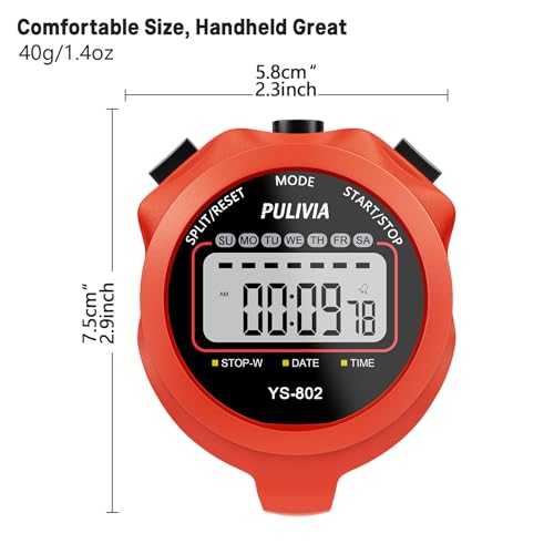 Stopwatch Timer, Digital Stop-Watch for Sports, Red | Multi-function Stopwatch with Single Split/Lap Timing, Button Beep Alarm Clock, Ideal for Coaches Kids PE-teacher - color: Red