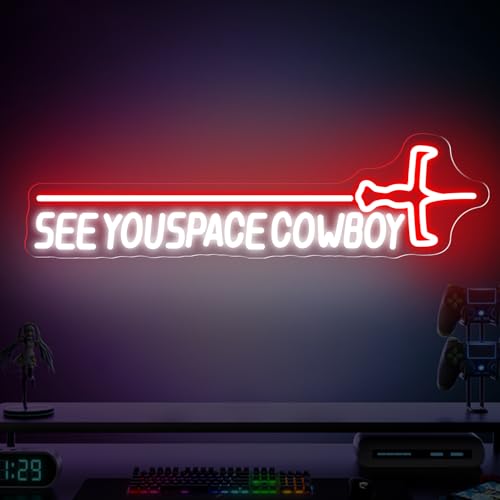See You Neon Space Sign Retro Anime Cowboy LED Light, Sci-Fi LED Wall Decor for Gaming Room Bedroom Desk Setup, Dimmable USB Neon Light for Anime Fans Man Cave Apartment Streamer Setup, 22x5.9" - color: Cowboy