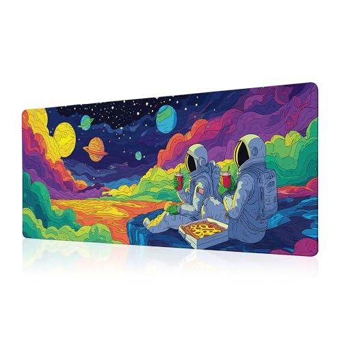 Astronaut Gaming Mouse Pad Abstract Sky Mouse Pad 31.5x11.8 Inch Eat Pizza Texture Non-Slip Rubber Base Large Mousepad Stitched Edges Keyboard Mouse Mat Desk Pad for Office and Home - color: Astronaut