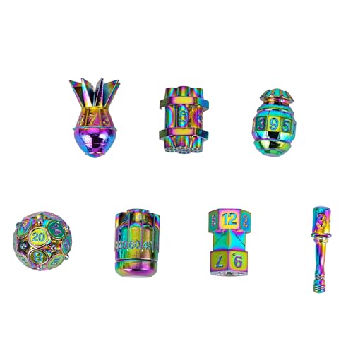 UDIXI Metal Dice Set D&D 7PCS RPG Polyhedral Metal DND Dice Set Rainbow | Bomb Shape, Solid Metal, Cool Design, Leather Pouch Pakaging, for Dungeons and Dragons Role Playing Games Tabletop Game - color: Colorful