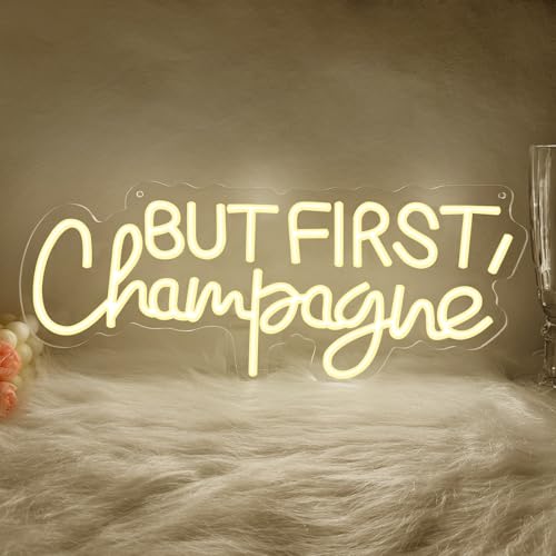 But First Champagne Neon Sign, Warm White LED Neon Light for Wall Decor, USB Powered Bar Neon Sign for Bar, Home Bar, Kitchen, Bachelorette Party, Wonderful Gift for Champagne Lovers and hostesses. - color: but first