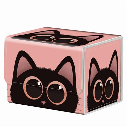 Strong Magnet Card Case Deck Box Mtg Card Box Playing Card Box Tcg Up to 200 Cards Creative Pattern Trading Card Storage Box for Collectible Card Games, Cute Big Eyes Black Cat - color: Cute Big Eyes Black Cat