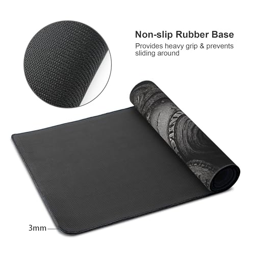 Extra Large Gaming Mouse Pad, Money Design Pattern, Black and White, 35.4 x 15.7 inches, Non-Slip Rubber Base, Stitched Edges - color: Black and White Stripe Money
