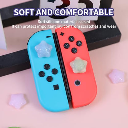 Switch Joycon Thumb Grips Caps, 4 PCS Cute Kawaii 3D Silicone Analog Thumbstick Button Cover Compatible with Nintendo Switch Lite/OLED Joystick Caps (Multicolor Glitter Star) - color: Multicolor Glitter Star