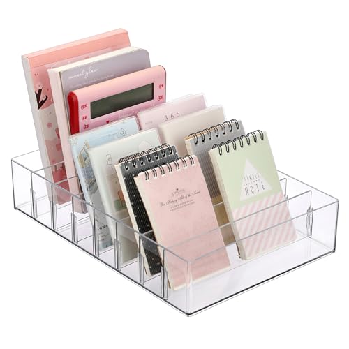 Hipiwe Cash Organizer Plastic Mail Organizer Tray Clear Desk Holder with Removable Divider, 8 Slots Cash Storage Tray Letter Sorter for Cash Budgeting Bill Envelope