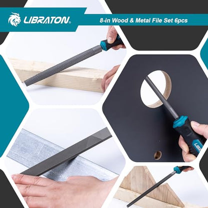 LIBRATON 6PCS Metal File Set, Metal Files, Metal Files for Steel | 5 Metal Rasp Files, 1 Wood File, 8" High-Carbon Steel Files with Rubber Handle, for Metalworking & Woodworking - style: Metal File-6PCS