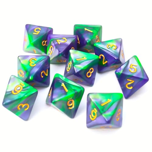 10 PCS D8 8 Sided Dice Set, Polyhedral Number Game Dice for DND RPG MTG Board Game Party Tabletop Accessories (Green + Purple) - color: Green + Purple