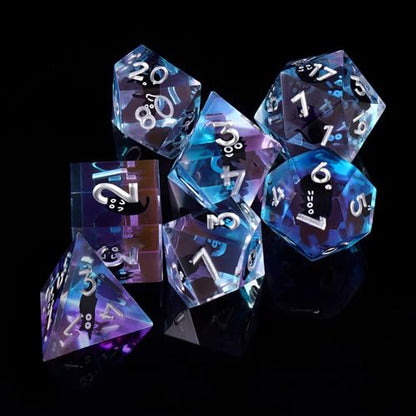 DND Dice Set, 7 Pcs Sharp Edge D&D Dice Polyhedral Resin Cat Dice for Dungeons and Dragons RPG MTG Role Playing Table Games - color: Blue-4