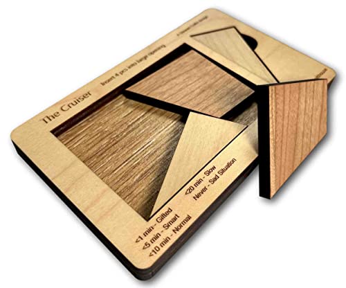 Creative Crafthouse Cruiser Stewart Coffin Wood Brain Teaser Packing Puzzle | Design number 167, handmade in our Hudson, Florida workshop. A challenging 4 piece geometry gift for adults and collectors - style: The Cruiser