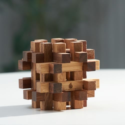 Double Lock-a-Ball Brain Teaser: Mechanical Interlocking 3D Wooden Puzzle for Adults from SiamMandalay with SM Gift Box(Pictured)