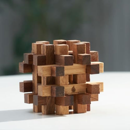 Double Lock-a-Ball Brain Teaser: Mechanical Interlocking 3D Wooden Puzzle for Adults from SiamMandalay with SM Gift Box(Pictured)